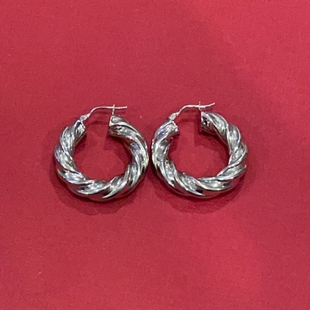 Bronze Milor Italy Twisted Silver Hoop Earrings
